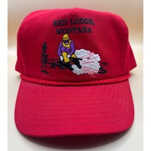 Red Lodge Montana Ski Resort Embroidered Snapback Red Trucker Hat Men